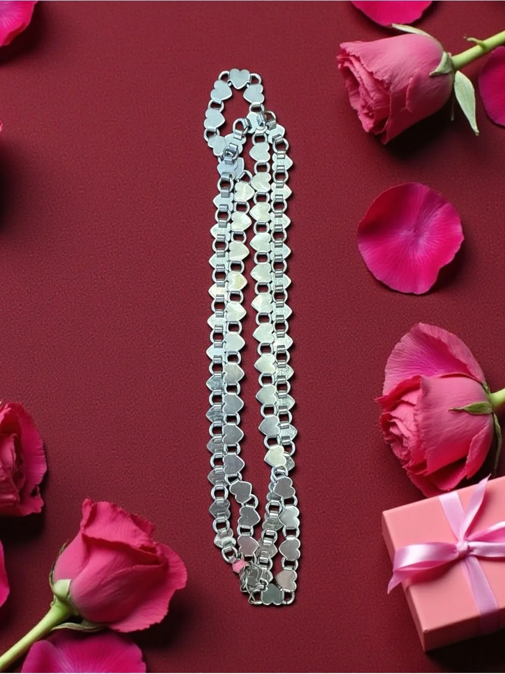 Vintage Silver Heart Link Long Chain Necklace Y2K